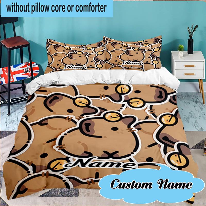 Custom Name 3PCS Kapibala Bedding Set Including 1pc Duvet Cover And 2pcs Pillowcases for Bedroom, Dormitory Gift Home Decor