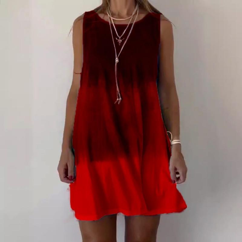 

JKASHDK Женская мода Лето Весна Цветные Блоки Принт Без Рукавов О-Образный Вырез Свободная Талия Повседневные Платья Maximum size 200 grams красный