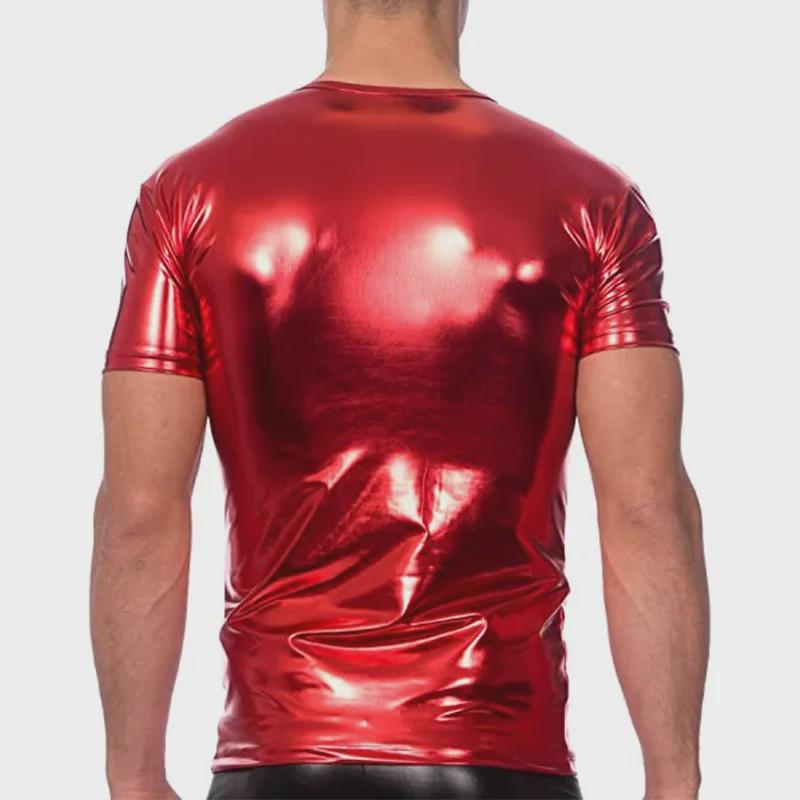Men's Summer Slim Trendy Short-Sleeve Shiny T-Shirt for Nightclubs