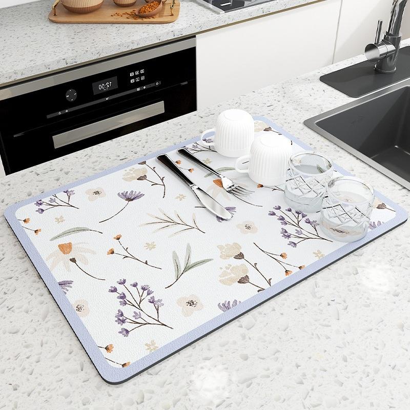 1Pcs Kitchen Super Absorbent Mat Antiskid Draining Coffee Dish Drying Mat Quick Dry Bathroom Drain Pad Tableware Mat