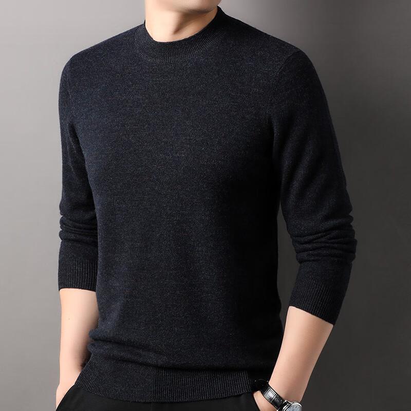 Hengyuanxiang Men's 100% Pure Wool Round Neck Sweater