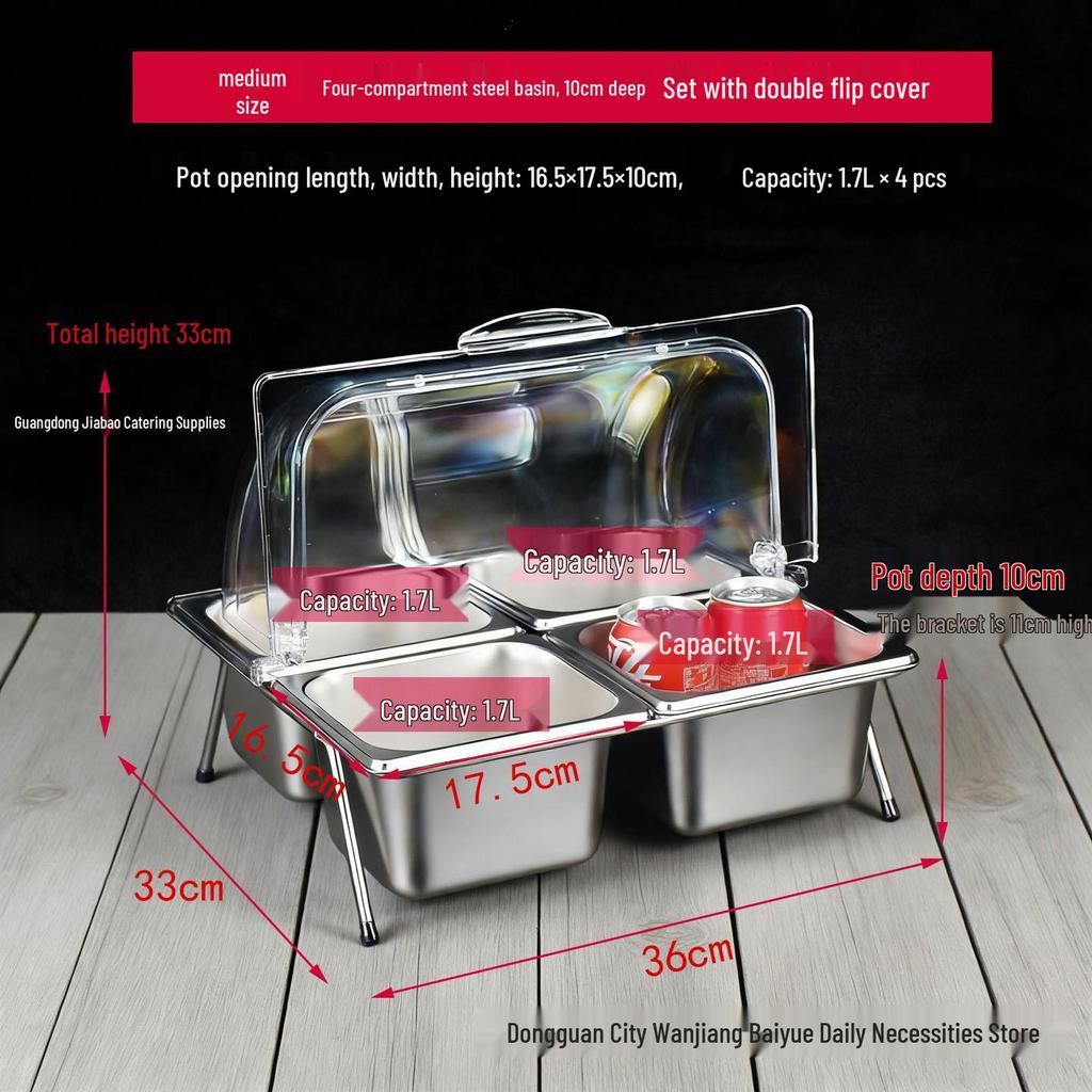 304 Stainless Steel Compartmented Display Rack with Lid for Kindergarten Meals and Cold Dishes