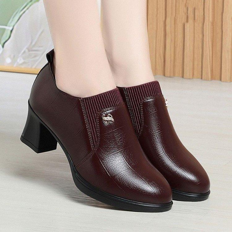 Shoes Spring and Autumn Women's Single Shoes Boots Deep Mouth Leather Shoes High Heels Women's Shoes Short