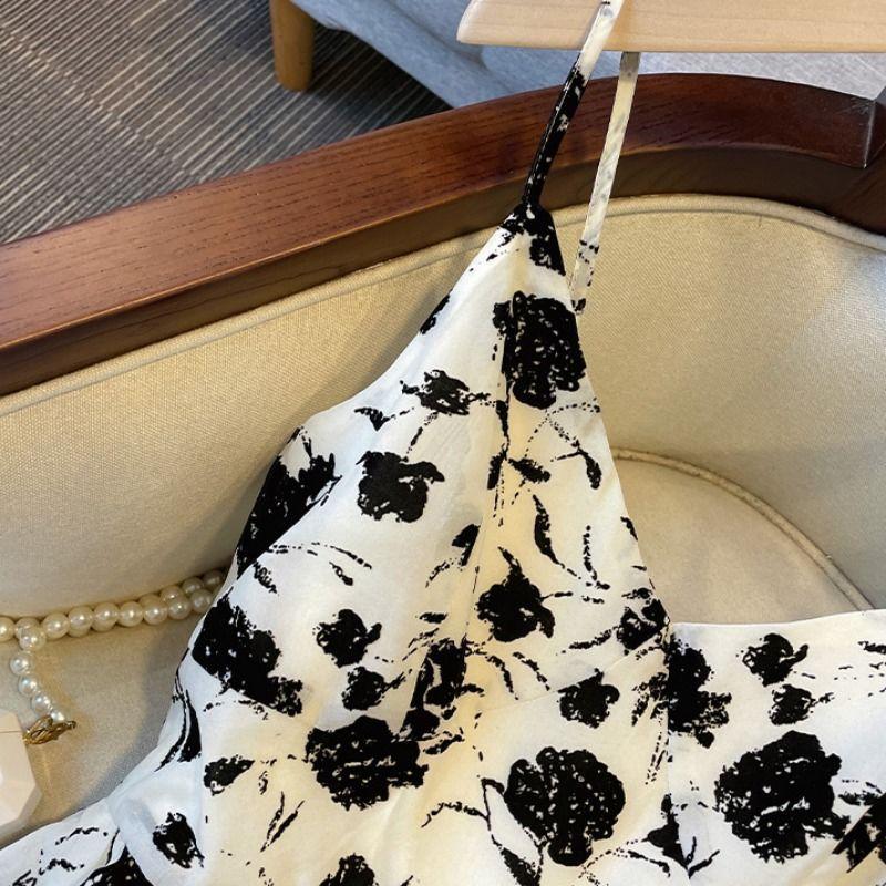 Temperament floral suspender dress women's summer large size waist thin foreign versatile thin word skirt