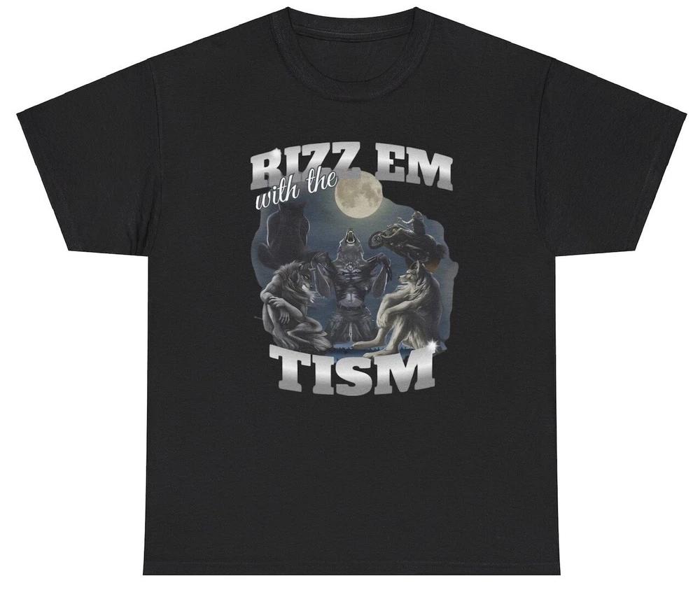 Rizz Em With The Tism Wolf Ripping T Shirt Funny Autism Dank Meme Gen Z Tee S