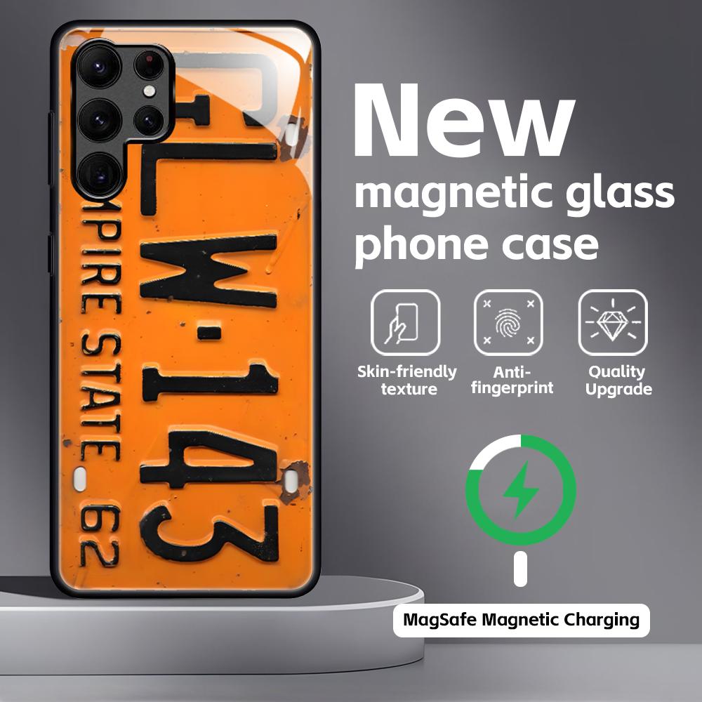 

Funny License Plate Hot Phone Case For Samsung S26 S25 S24 S23 S22 S21 Plus Ultra Note20 Glass Magnetic Case Galaxy S25+