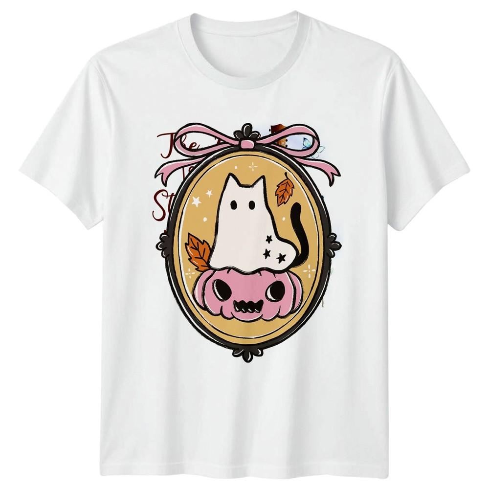 Ghost Cat Pink Pumpkin Unisexs TShirt Ghost Cat Halloween Autumn Halloween S