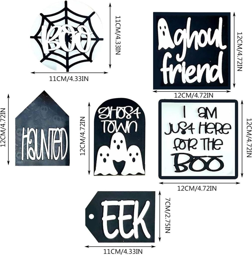 Halloween layered tray decoration, Halloween decoration hunting house black cat BOO ghost table wooden signage tray