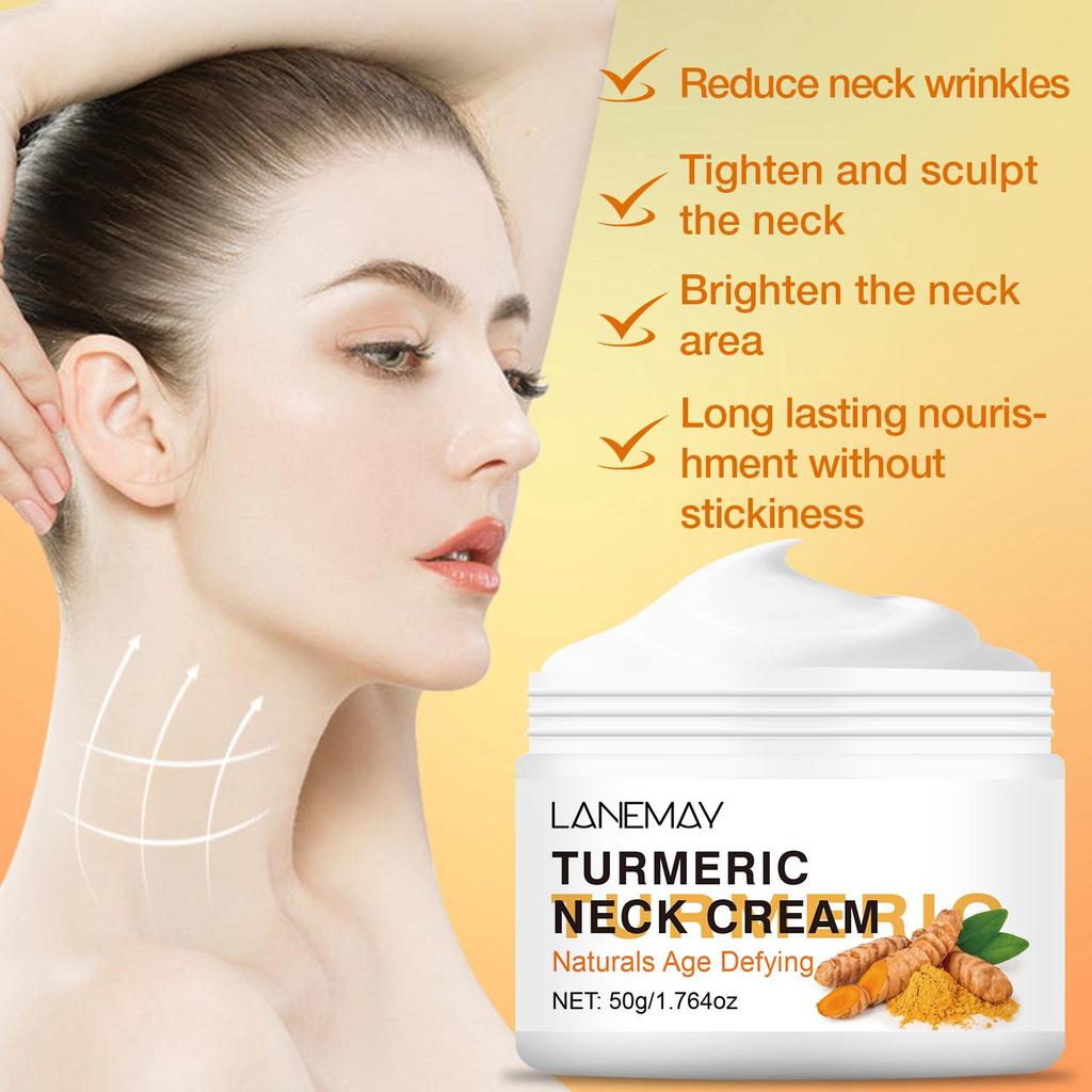 Turmeric Neck Cream-Long Lasting Nourishment Without Stickiness-Reduce Wrinkles And Brighten Neck-Suitable For All Skin Types, 50g