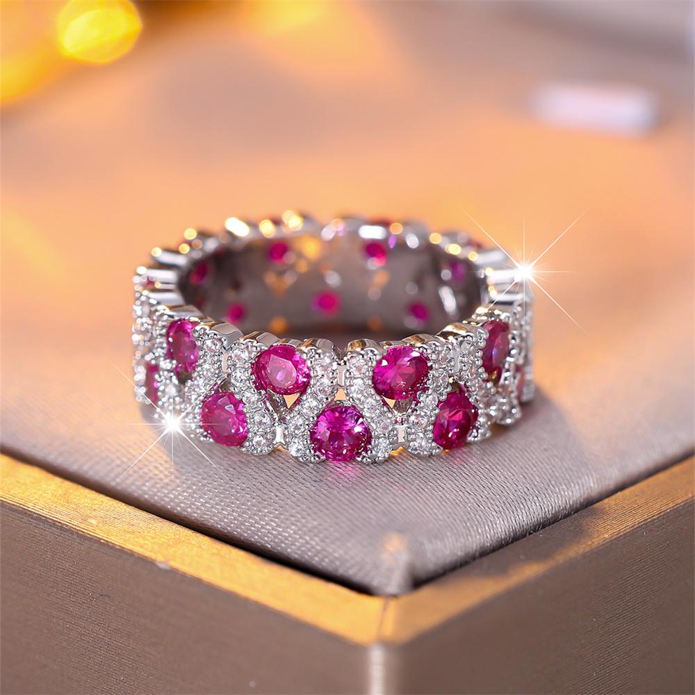 Green Crystal Round Stone Engagement Ring Rose Red Zircon Wedding Bands Rings For Women Trendy CopperColor Bridal Party Jewelry