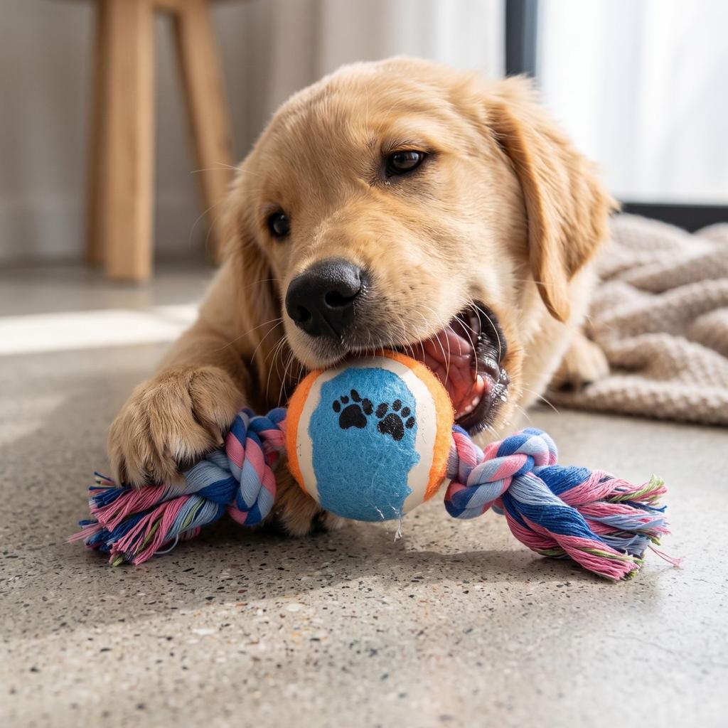 Dog Rope Toy with Tennis Ball for Chewing and Teething - Interactive Cotton Pet Toy for Small Dogs, Boredom and Play