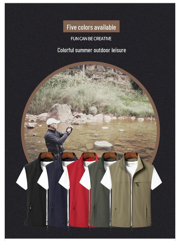 Herr Vår/Höst 2024 Lätt Väst med Fickor för Medelålders och Äldre