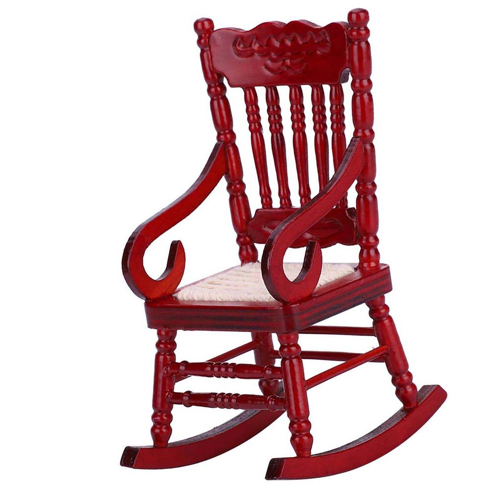 1:12 Miniature Furniture Wooden Rocking Chair for Dolls House Decor Toys (White)