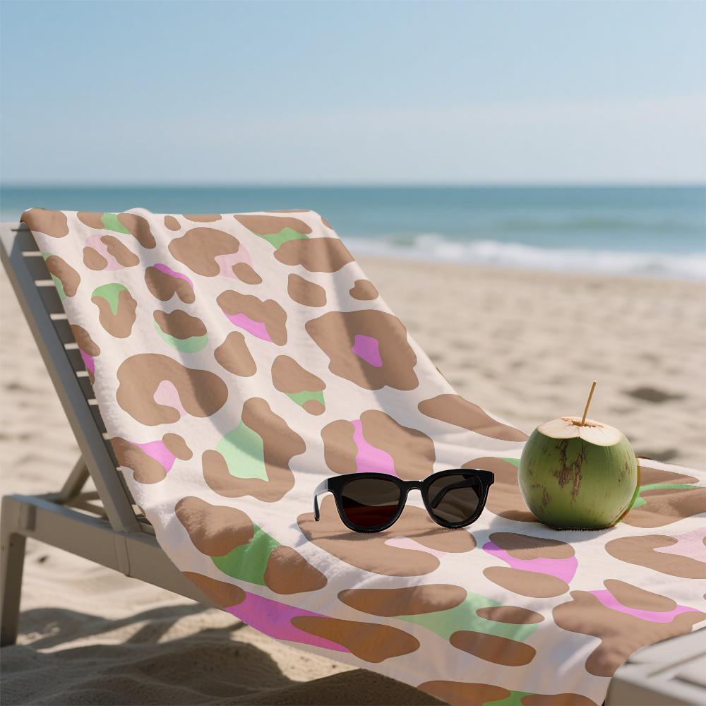 Pastel Leopard Oversized Microfiber Beach Towel Sand Proof Quick Dry, Absorbent for Swimming Pool Travel Camping