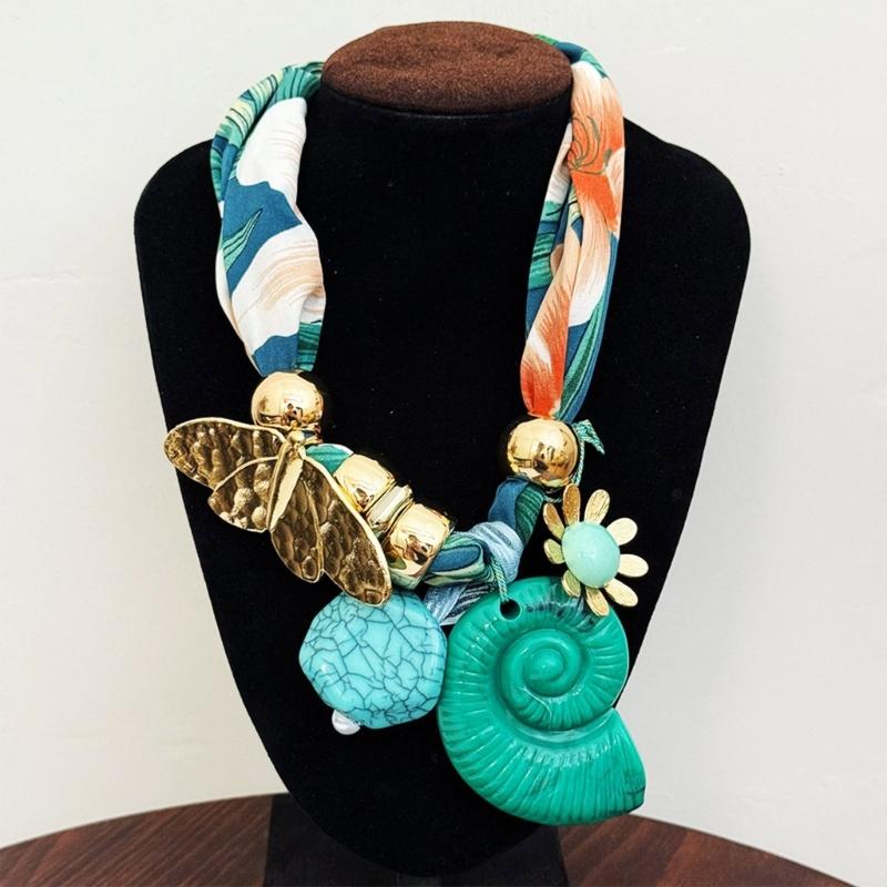 Stylish Floral Scarf Necklace With Neck Wrinkle Coverage Soft Comfortable Blend Fabric Jewelry for Everyday or Vacation