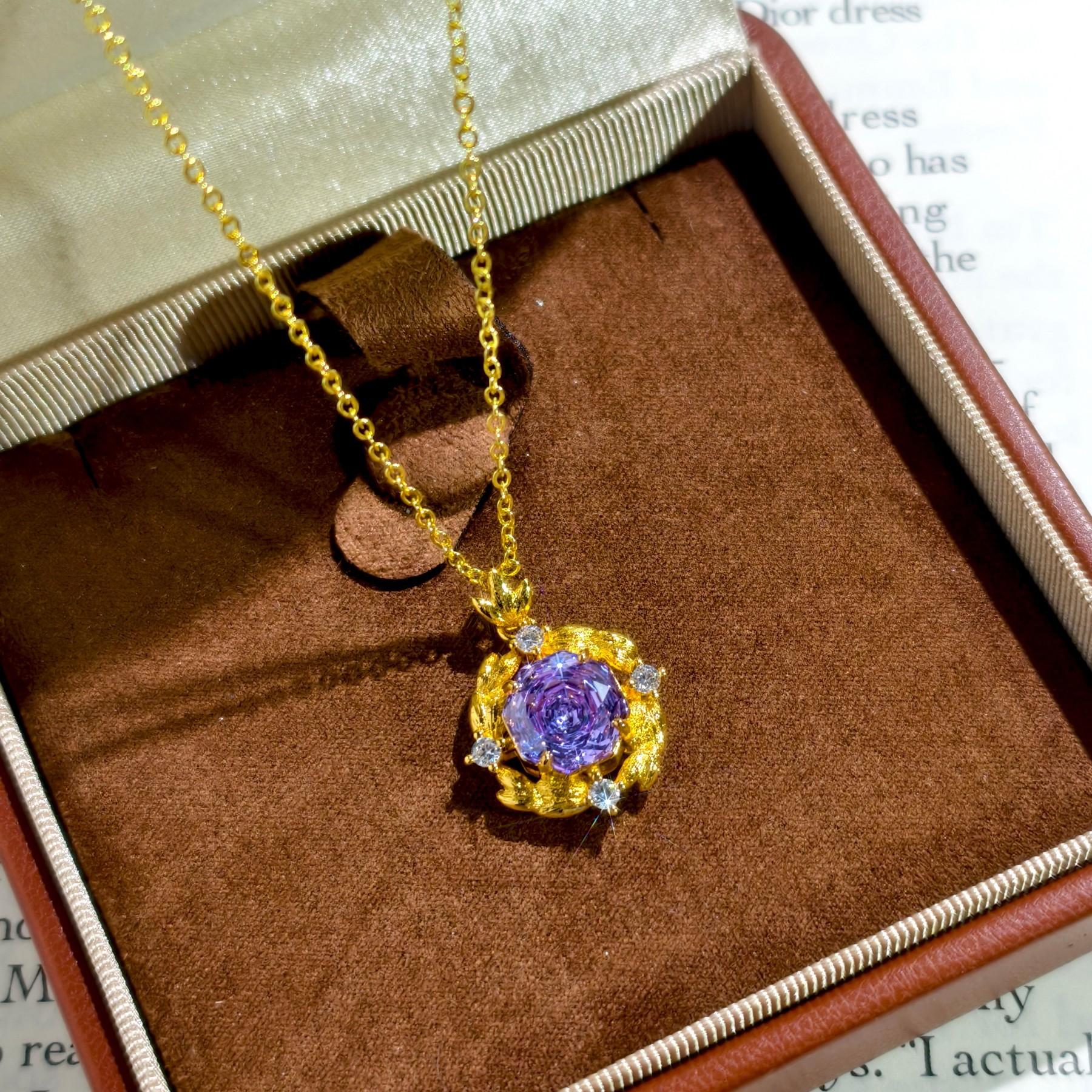 

2026 Star Anise Rose Cut Purple Lithium Zircon Pendant Bracelet Stud Earrings Open Ring
