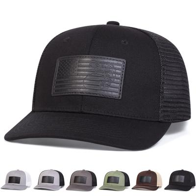 Berretto da Baseball in Rete Regolabile Unisex Nero a Bolle Pesce Bandiera Americana Etichetta in Pelle Cappelli Parasole Primavera Estate Sport all'Aperto Viaggio