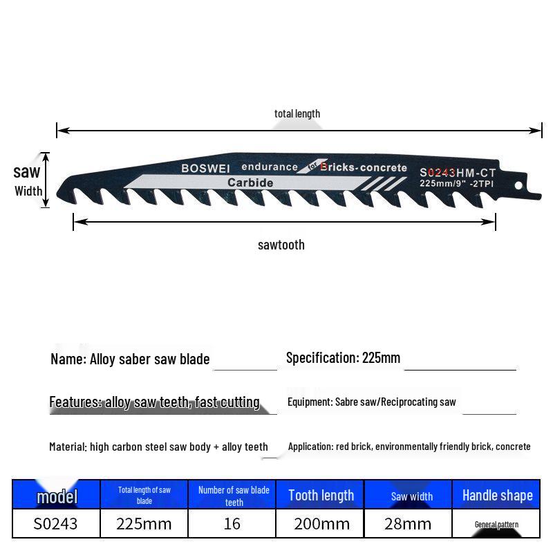 Versatile Reciprocating Saw Blade for Metal, Wood, Plastic & Aluminum with Coarse & Fine Teeth, Extended Jigsaw & Electric Saw Compatibility.
