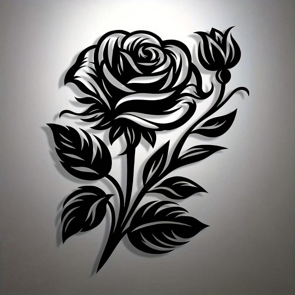 Black White Metal Rose Wall Art Iron Flower Decor for Home Office Cafe Gift