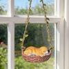 Dog Swing Ornament Cute Resin Puppy Sleeping In Woven Basket Statue Outdoor Hanging Decoration with Rope for Garden Patio Balcony Decor
