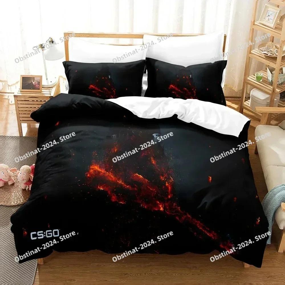 3D-Shooter-Spiel Csgo Bettwäsche-Set Bedruckte einzelne Decke Steppdecke Bettbezug Kissenbezug 3-teilige Sets Kinder Erwachsene Größe