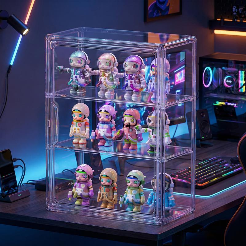 1 Pc clear acrylic figure display case with two removable shelves, waterproof and dustproof storage box for mini figurines