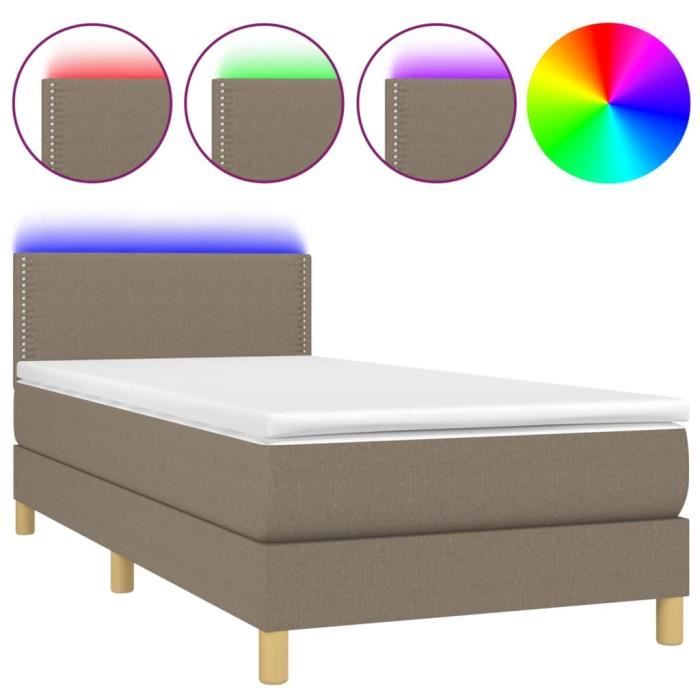 VidaXL Upholstered Bed Base with Mattress and LED Taupe 90x190 Cm Fabric 3133601