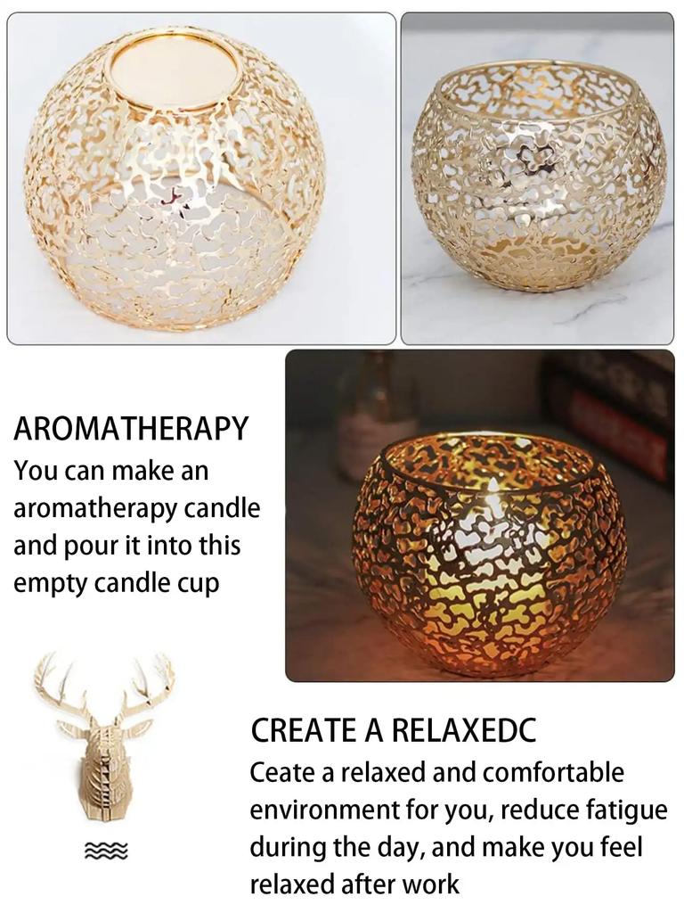 Leeseph Gold Metal Candle Holders Vintage Hollow-Out Candlestick Decor Votive Candle Holders Tealight Desktop Candle Holder
