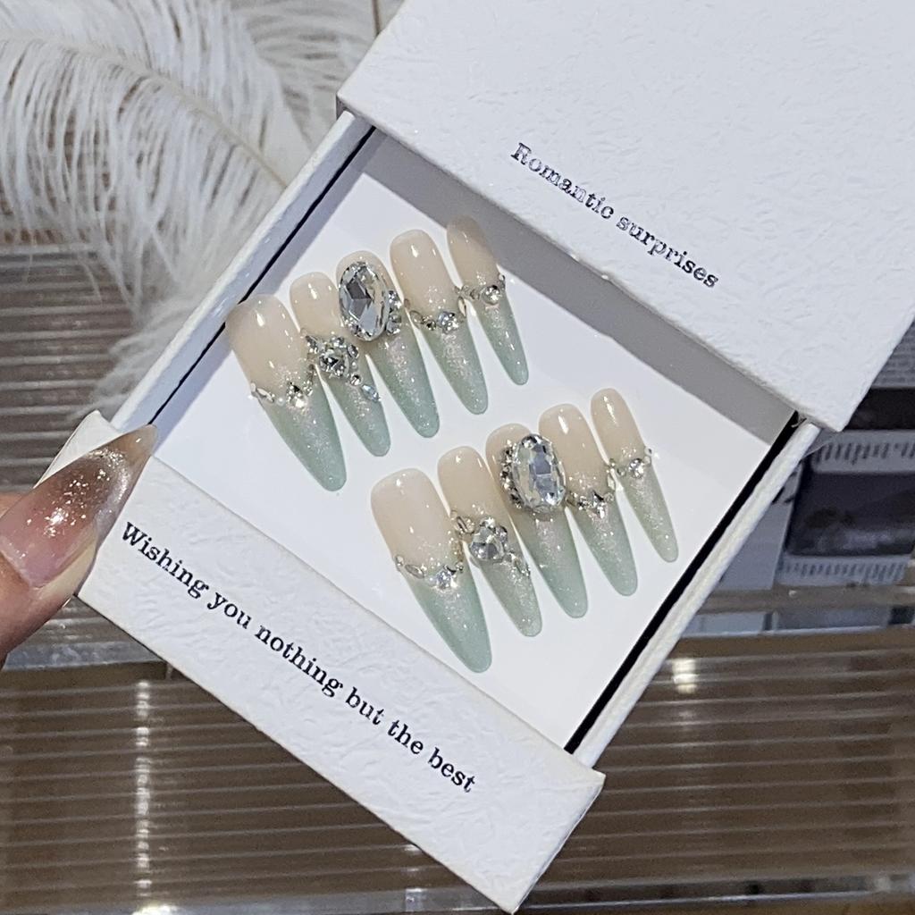 Qinghai Lake Ice-transparent Gradient Mint Green French Break Diamond Flash Detachable Wearing Armor