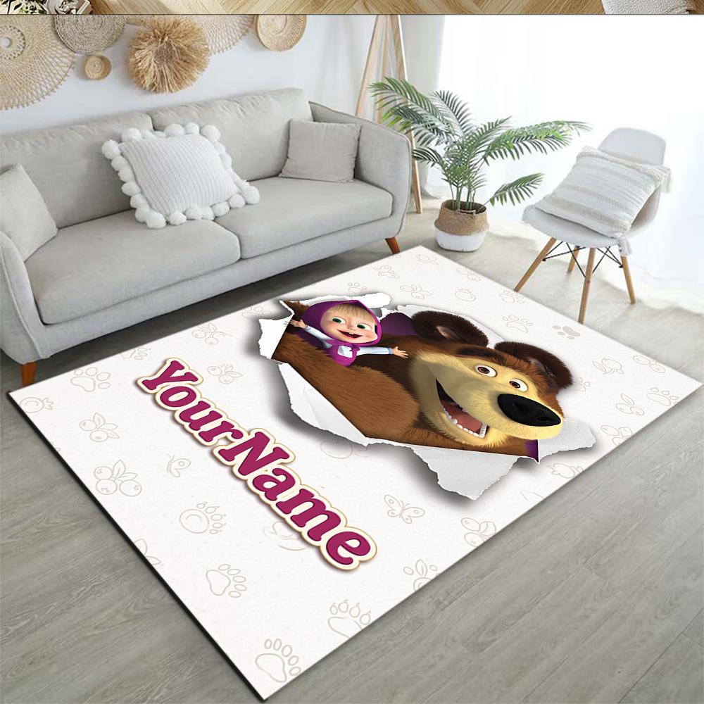 Masha Bear Personalized Name Floor Mat Design for Dining Room Living Rooms Decorate room Study room Anti-slip Rug Office home decor