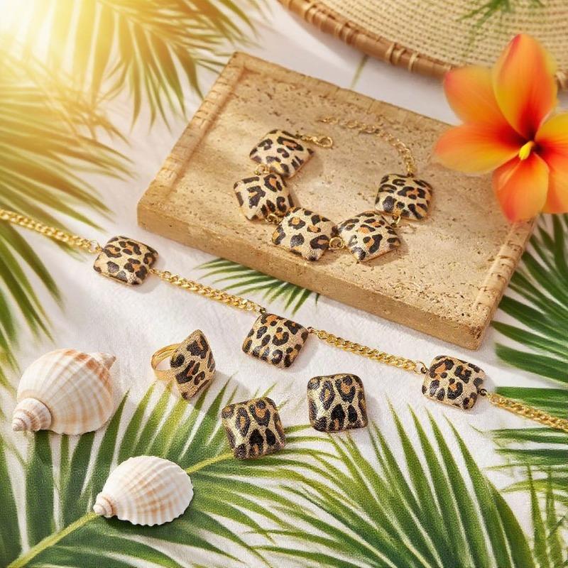 Retro Leopardendruck geometrische Ohrringe, Halsketten, Schmucksets, Nischendesign-Sinn, Herbst- und Wintertemperament, fortgeschrittener Sinn