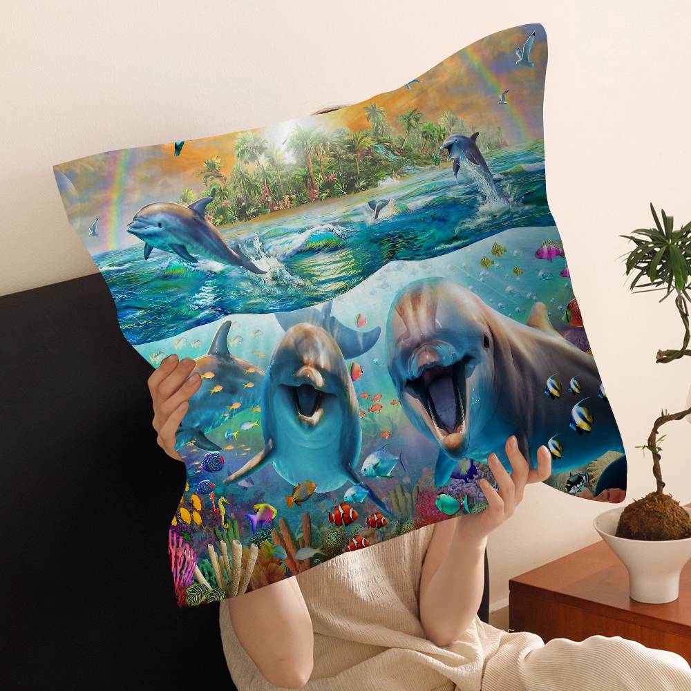 Ocean World Shark Area Pillow Covers Cartoon Sofa Decorative Home Double-Sided Printing Short Plush Cute Cushion Cover