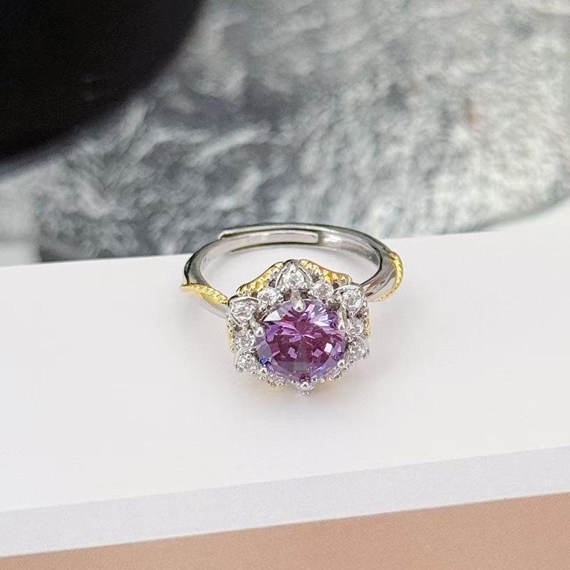 Neun Violett Aus Feuer Violett Zirkon Gebürsteter Offener Ring Damen Nische High-End Farbjuwel Persönlichkeit Leichter Luxus Ring