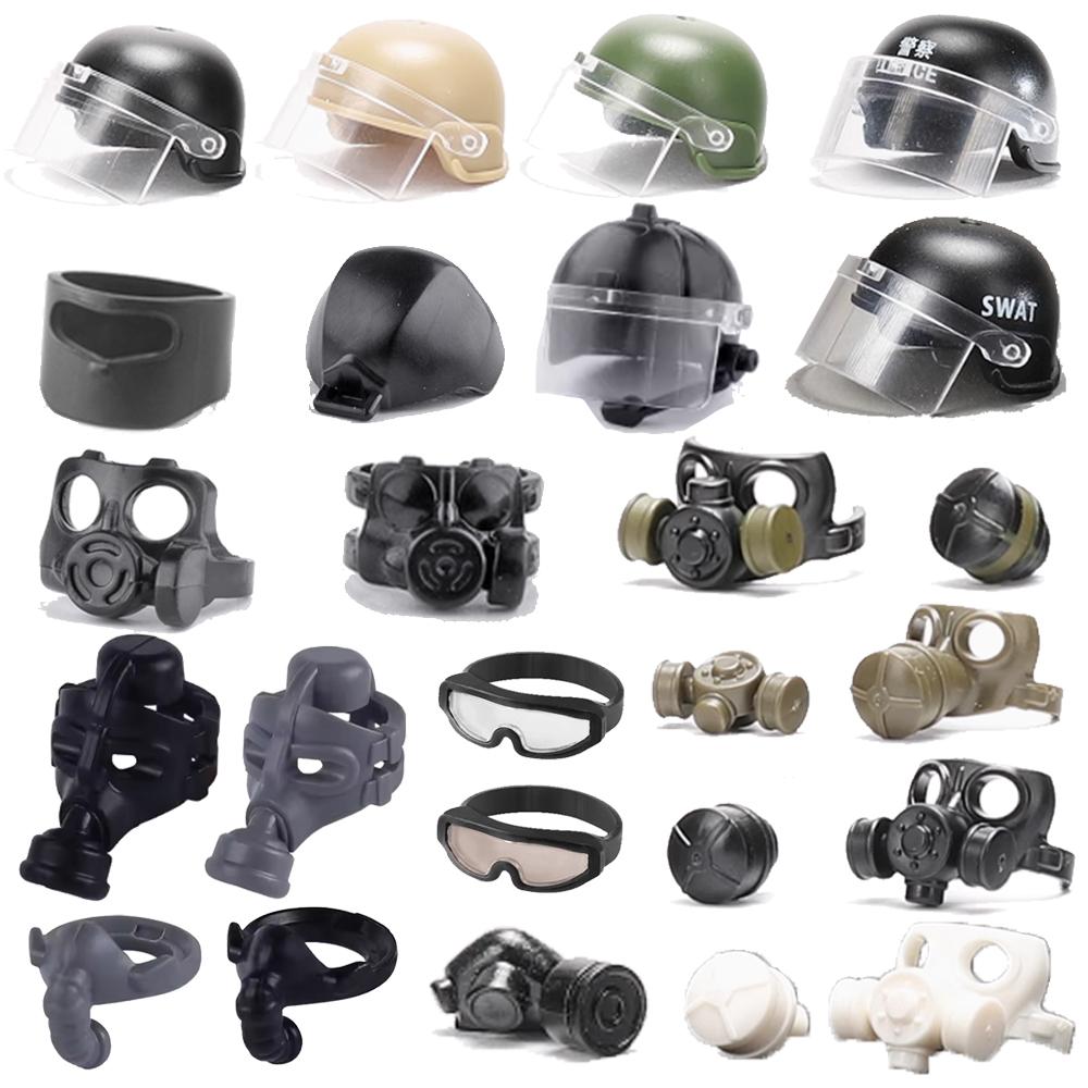 Military MOC Figure Building Blocks Explosion Proof Helmet Hat Gas Mask Kit SWAT Goggle Vest Belt Headset DIY Toy Gift K001