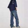 Men Women Vintage Washed Denim Cargo Pants Loose Straight Fit Streetwear Trousers With Multiple Pockets