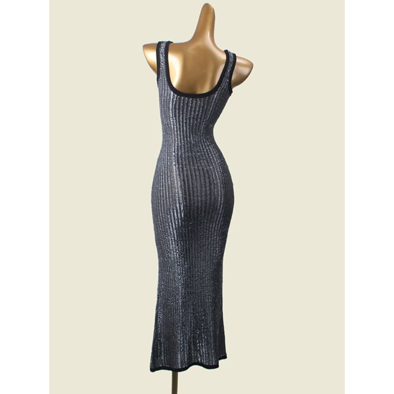 Water Hairtail Beautiful Gold and Silver Silk Knitting Long Dress Foreign Trade Original Order Fashion Sleeveless Color Matching Sheath Fishtail Dress