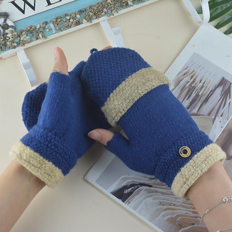 Autumn and Winter New Men's Half-finger Flip Gloves Fashionable and Comfortable Student Writing Knitted Warm Gloves