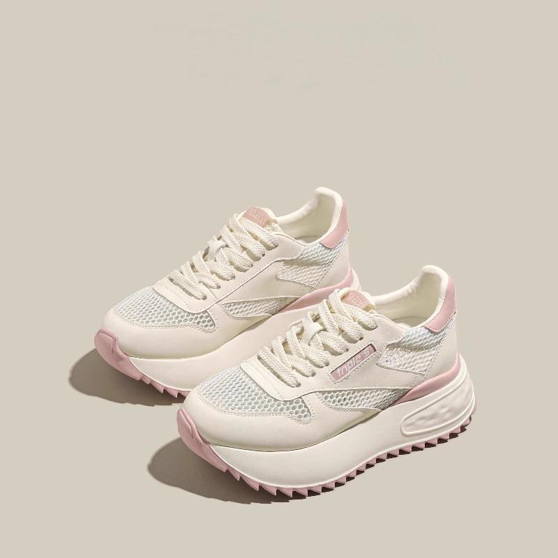 Yunfu Pink Small Inner Height Increase Women's Shoes 2025 Summer New Mesh Little White Shoes Breathable Sports Dad Shoes
