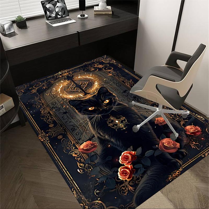 1PC Black cat Flannel Blanket Carpet Ultra Soft, Thick & Absorbent, Non Slip Machine Washable Mat for Entryway