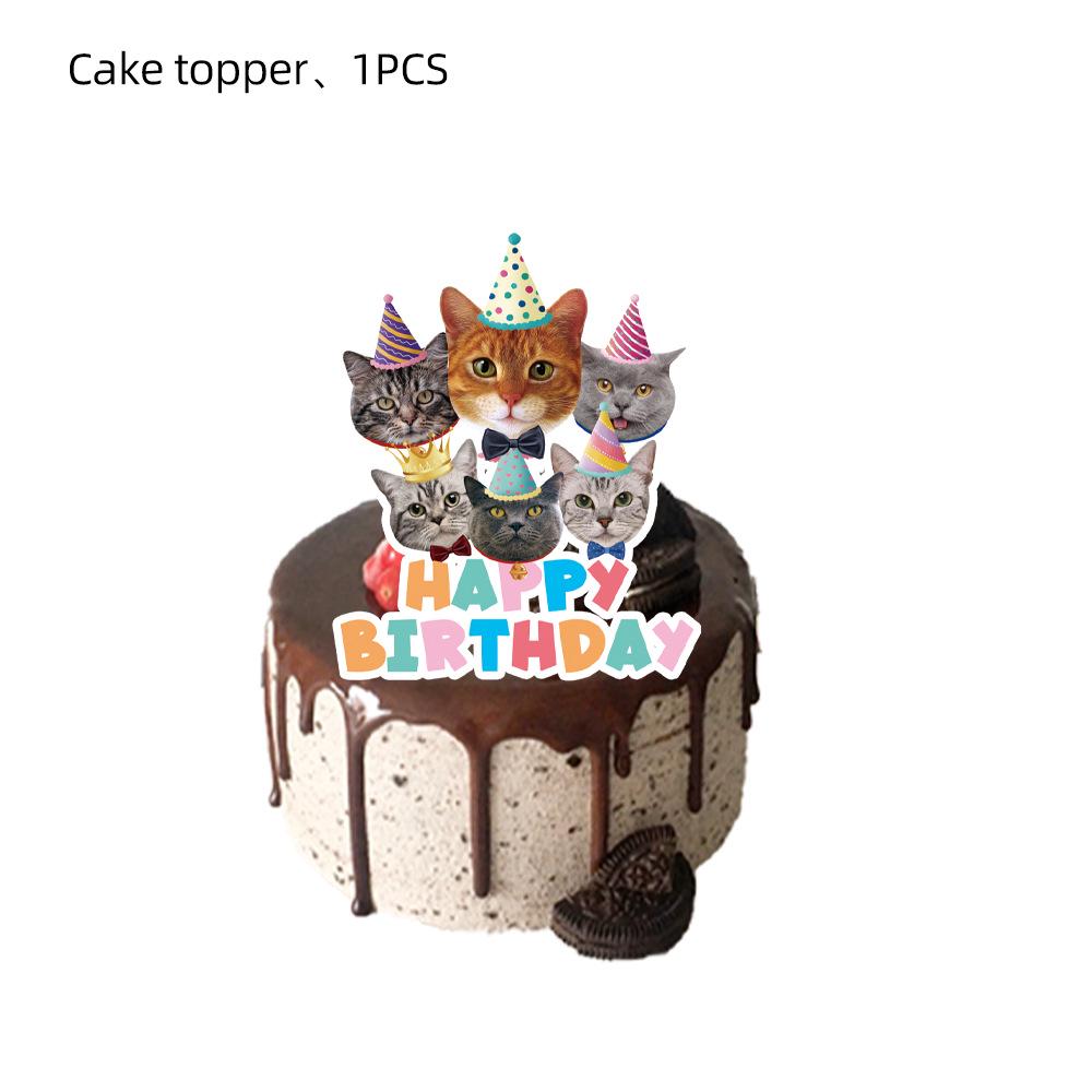In Stock Cat Meow Birthday Party Decoration Set: Paper Plates, Tableware, Flag, Cake Topper. Model A
