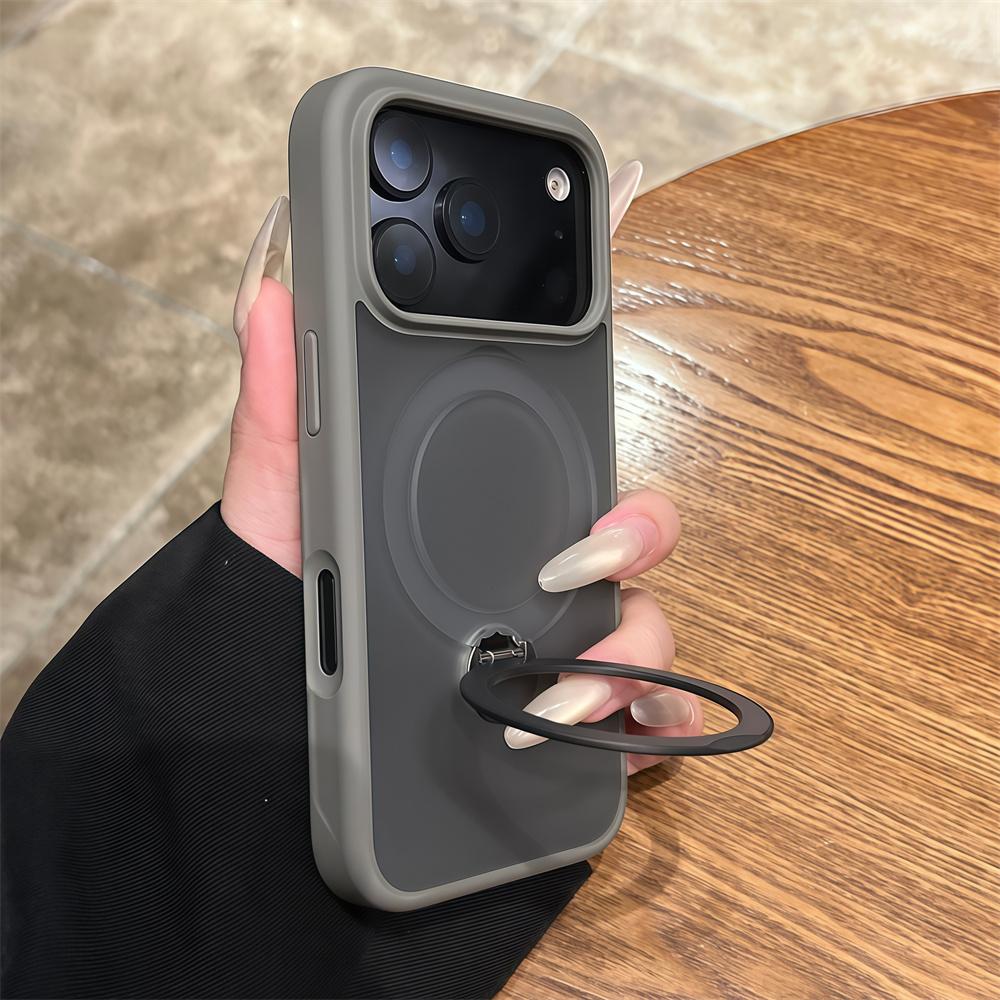 

Matte Translucent Rotating Stand Magnetic Phone Case For iPhone 17 16 15 14 13 12 Pro Max Solid Color Frosted Back Copver Case & Holder&iPhone Air