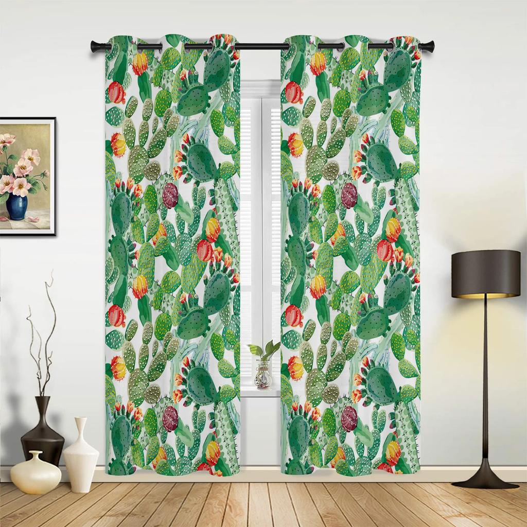 Cactus Tropical Plant Window Curtains Home Decoration Living Room Curtains Window Treatments Drapes Cortinas For Kitchen Bedroom