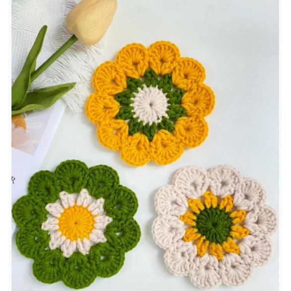 Handmade Crochet Coasters Cute Coasters Set of 3 Round Funny Gifts for Women or Girl, Soft Decorative Coaster Housewarming for New Home