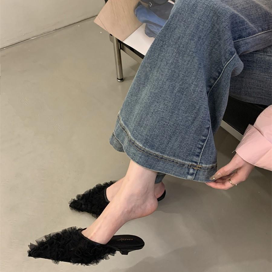 French Fairy Wind Purple Bag Head Half Slippers Women's Shoes Wear 2025 New Spring Temperament High Heels