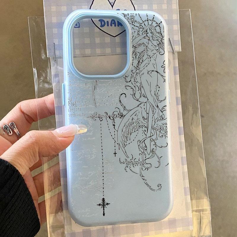 Gothic Style Angel Cross Line Drawing Phone Case For Xiaomi Mi Poco X7 X6 X5 M6 Pro 4G 5G Mi 15T Pro Candy Color 2in1 Soft Cover