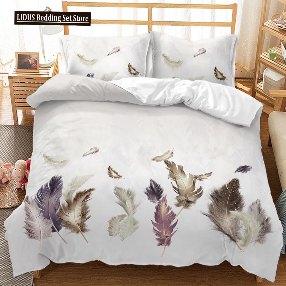 Feathers Duvet Cover Set 3D Print Birds Further Decorative Bedding Set For Kids Boys Girls Teens Polyester Bedding Set King Size