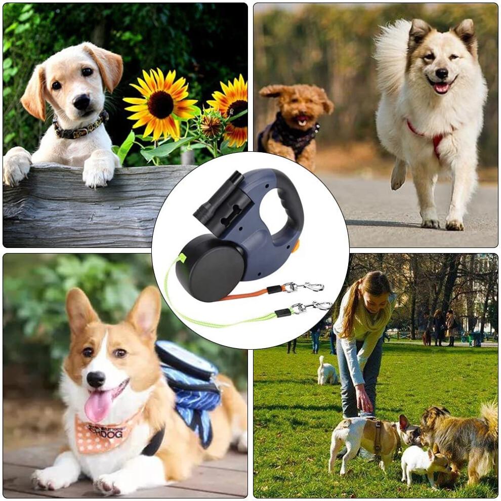 Double Retractable Dog Lead 360°No Tangle Retractable Pet Leash W/ LED