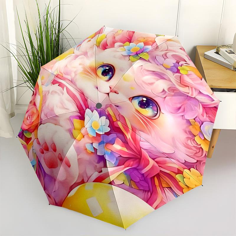 1pc Floral Fantasy Cat Umbrella Auto Open Close, Foldable Design, Outdoor Festival Gift for Fans & Travelers.C074