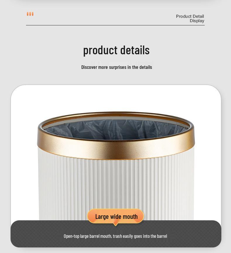 Elegant Gold-Edged Lidless Trash Can for Hotel or Bathroom