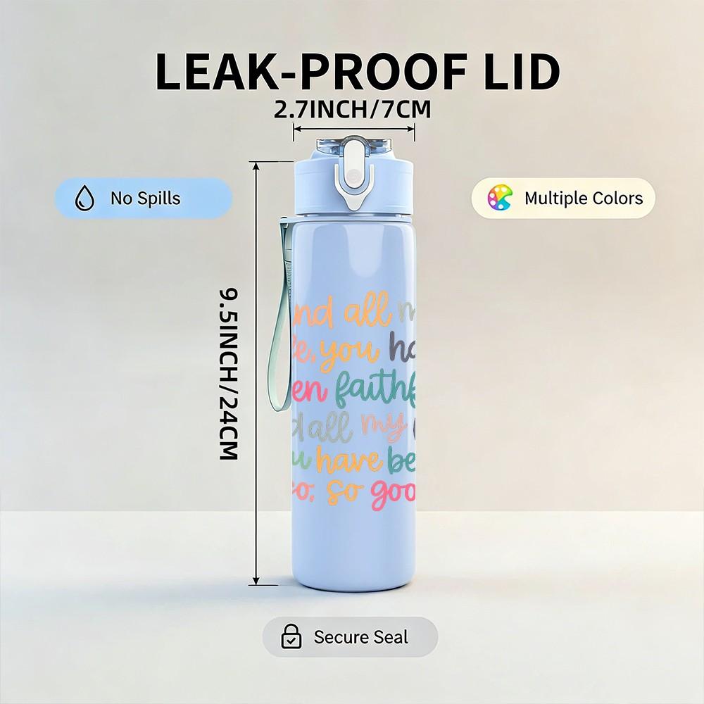 1PC Encouraging Multicolor Handwritten Quote Print 750ml Color Plastic Sports Water Bottle Leakproof Flip Straw Lid Suitable for Sports Office Use